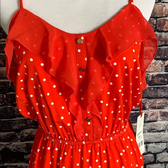 Poppy Red Polkadot Vneck Spaghetti strap Dress - Picture 2 of 7